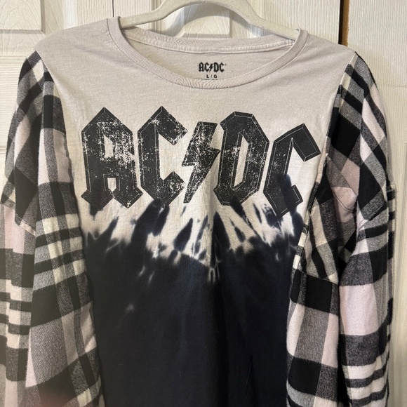 AC/DC Graphic Tee and Flannel Upcycled Shirt - Size Small to 2XL - Picture 2 of 4